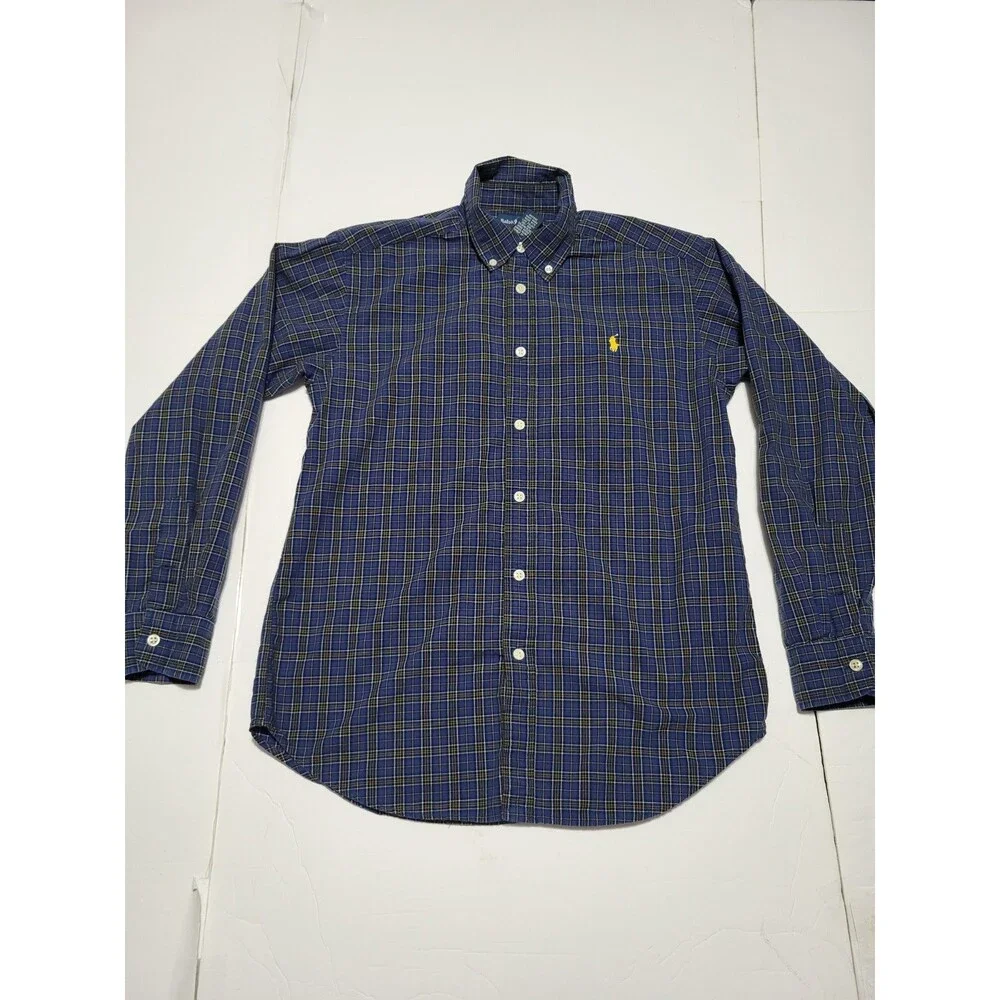 (#18) Ralph Lauren Button Down Shirt Long Sleeve Blue Size Kid's L(14-16)